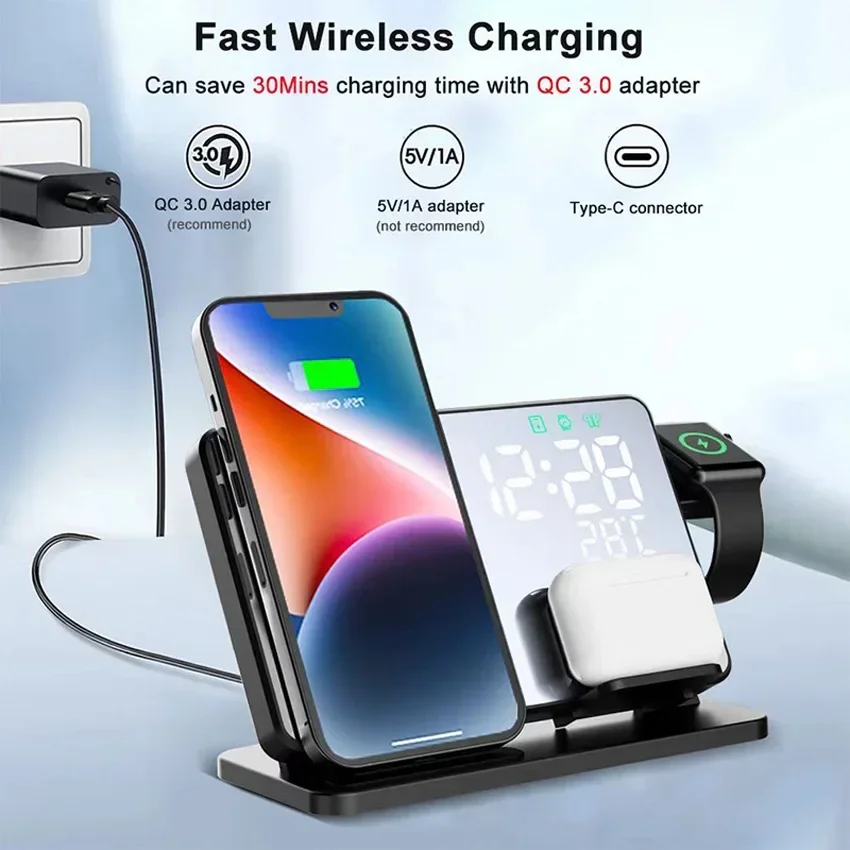 Wireless Charger Alarm Clock S - Wireless Charger Watch ulasan dan harga