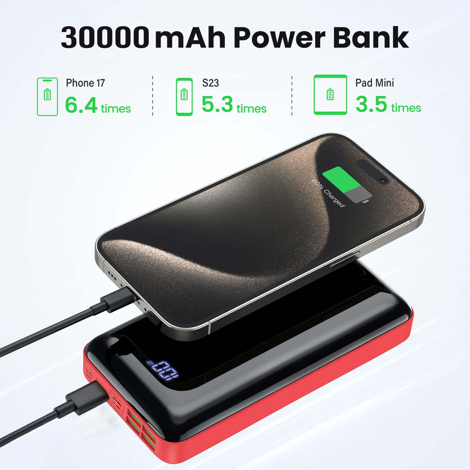 Portable Charger 30000mah Powe - Watch Charger Cable ulasan dan harga