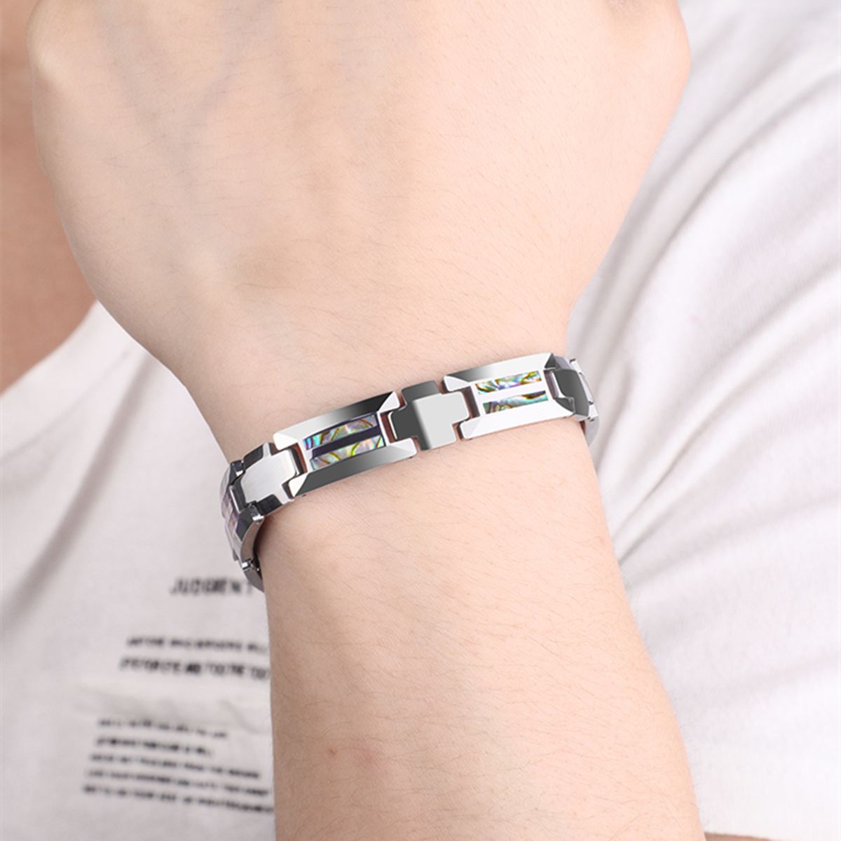 Abalone Shell Tungsten Steel B - Ceramic Link Bracelet ulasan dan harga